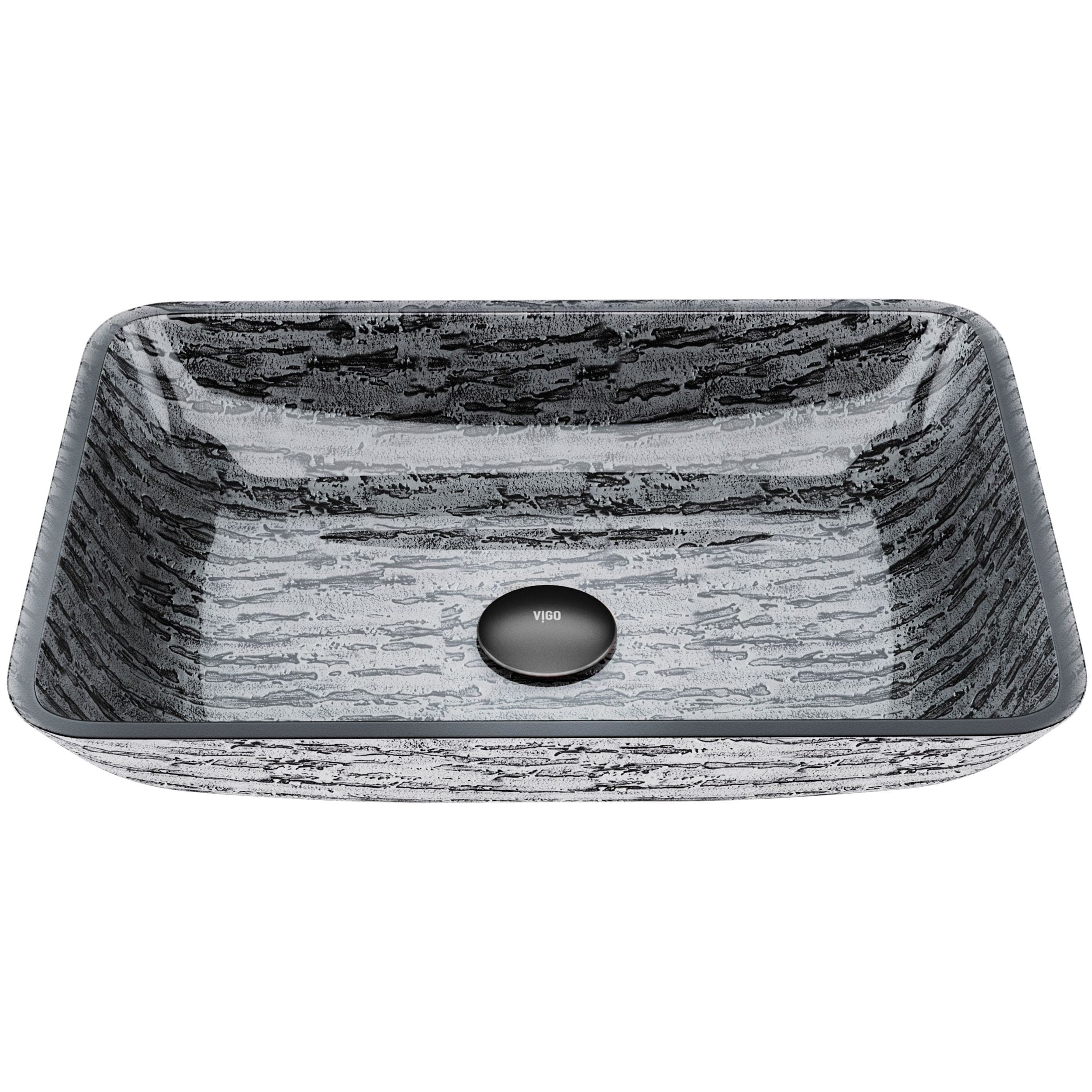 VIGO Glass Rectangular Vessel Bathroom Sink/Basin with Rounded Edges & Deep Bowl, Titanium