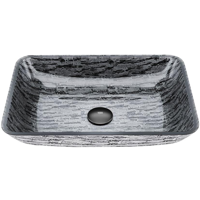 VIGO Glass Rectangular Vessel Bathroom Sink/Basin with Rounded Edges & Deep Bowl, Titanium