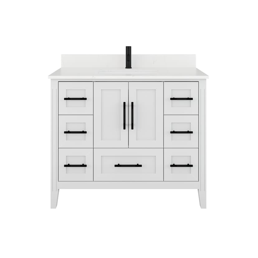 Urban Bathe Houston Single Bathroom Vanity with Power Bar & Drawer Organizer, White, 42-in