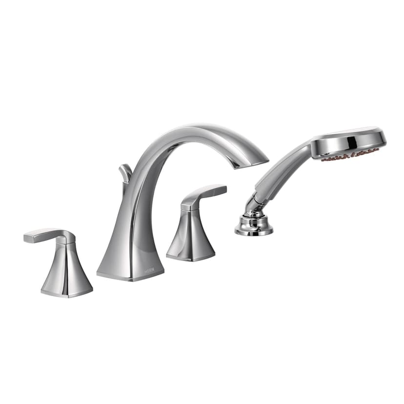 Moen Voss Two Handle Deck Mount Roman Tub Faucet Trim Kit with Single Function Handshower, Valve Required, Chrome