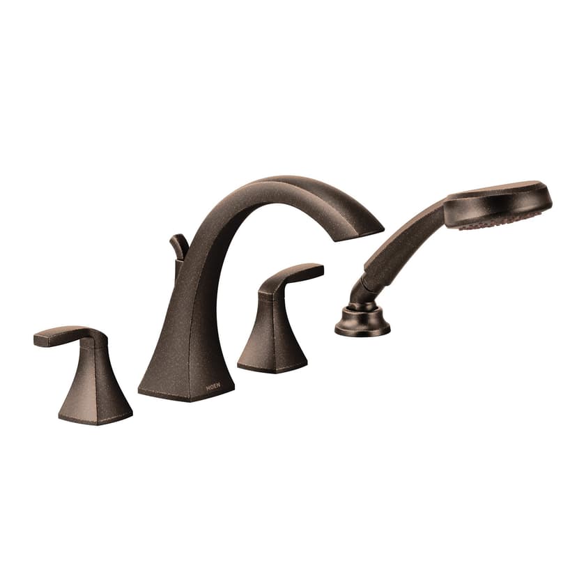 Moen Voss 2-Handle Deck Mount Roman Tub Faucet Trim Kit, Valve Required Including Single Function Handshower, Oil Rubbed Bronze