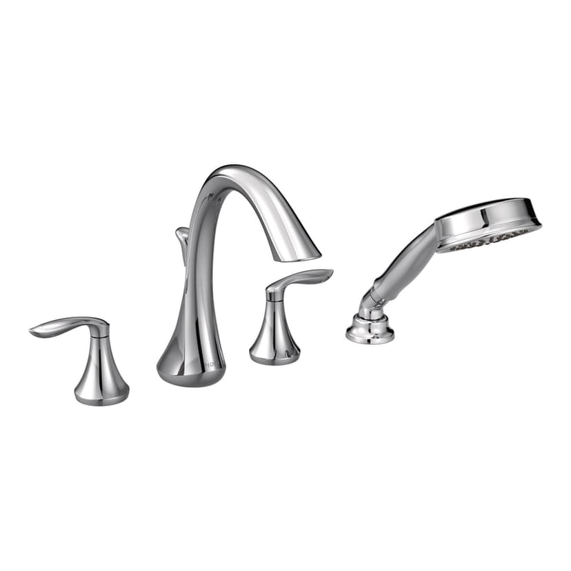 Moen EVA 2-Handle Deck Mount Roman Tub Faucet Trim Kit with Single Function Handshower, Valve Required, Chrome