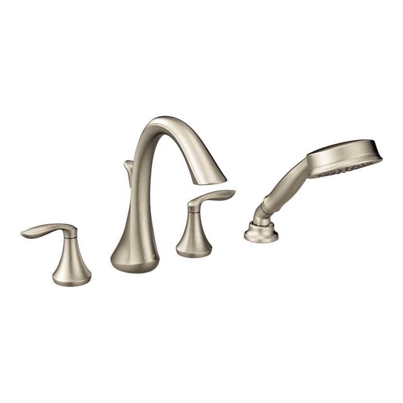 Moen EVA 2-Handle Deck Mount Roman Tub Faucet Trim Kit with Single Function Handshower, Valve Required, Brushed Nickel