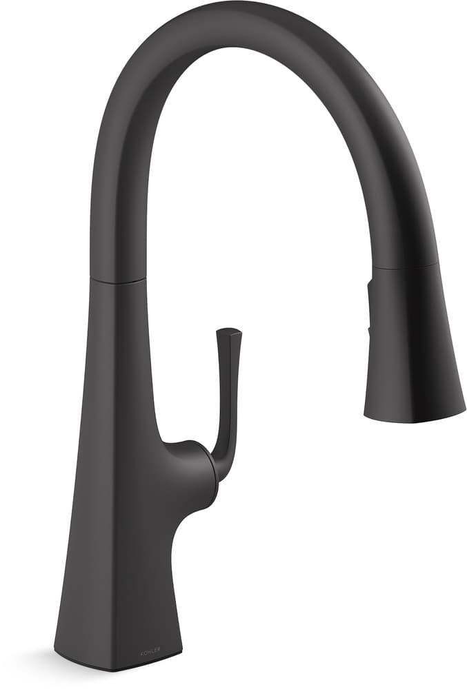 Kohler Graze® Pull Down Kitchen Sink Faucet with Three Function Sprayhead, 10 3/4" Spout Matte Black