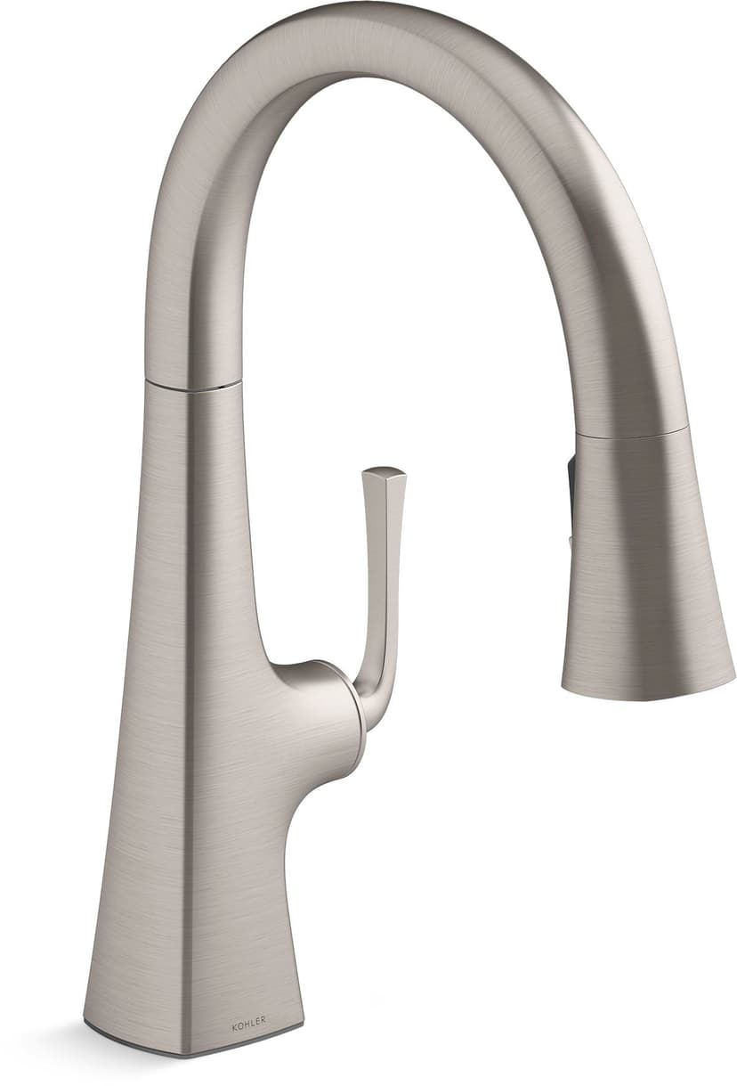 Kohler Graze® Pull Down Kitchen Sink Faucet with Three Function Sprayhead, 9 11/16" Spout, Vibrant Stainless