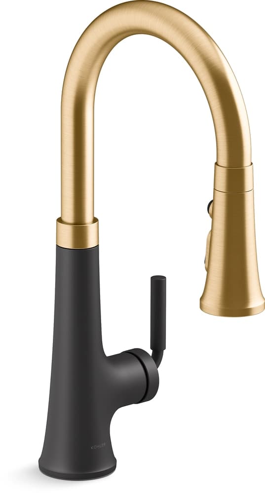 Kohler Tone™ Pull Down Single Handle Kitchen Sink Faucet, Matte Black/ModerneBrass