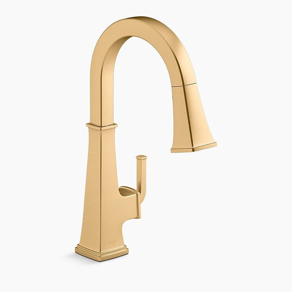 Kohler Riff™ Pull Down Single Handle Kitchen Faucet, Vibrant Brushed Moderne Brass