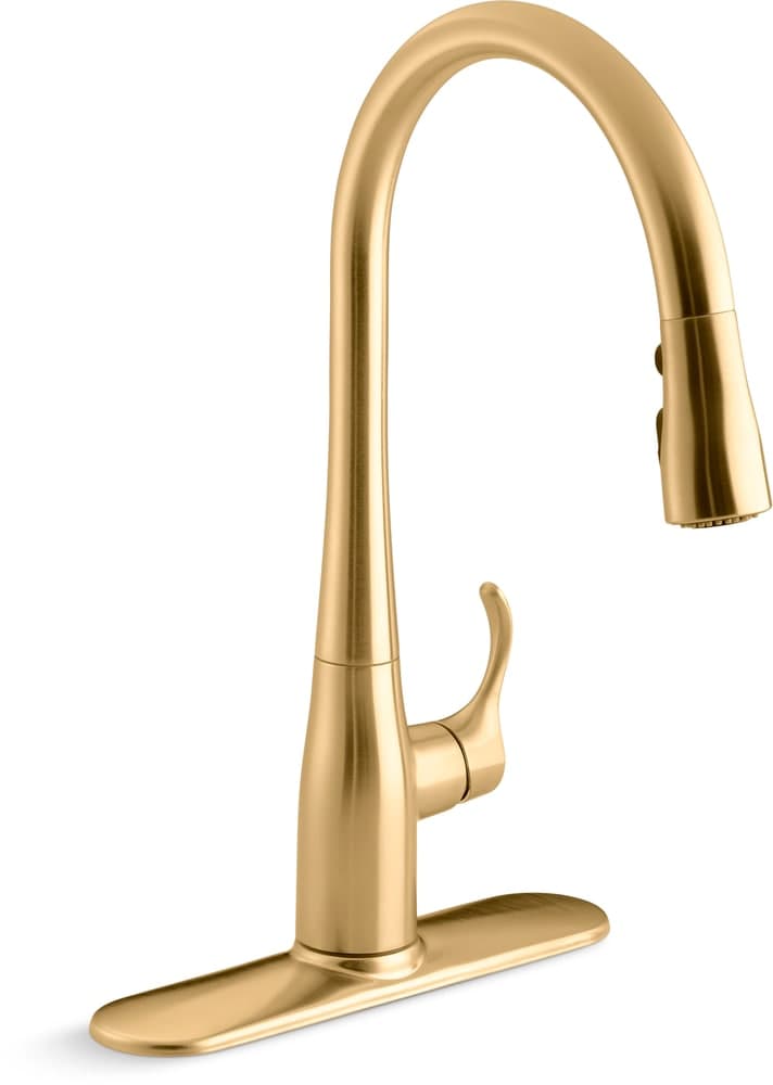 Kohler Simplice® Single Hole or Triple Hole Kitchen Sink Faucet, 16-5/8" Spout, Vibrant Brushed Moderne Brass