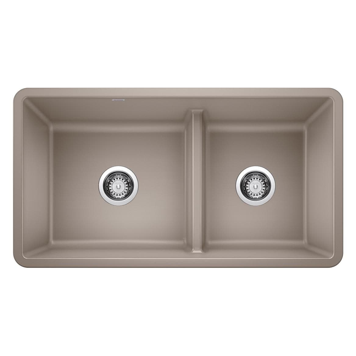 Blanco Precis SILGRANIT 33-in 60/40 Reversible Double Bowl Undermount Kitchen Sink with Low Divide, Truffle