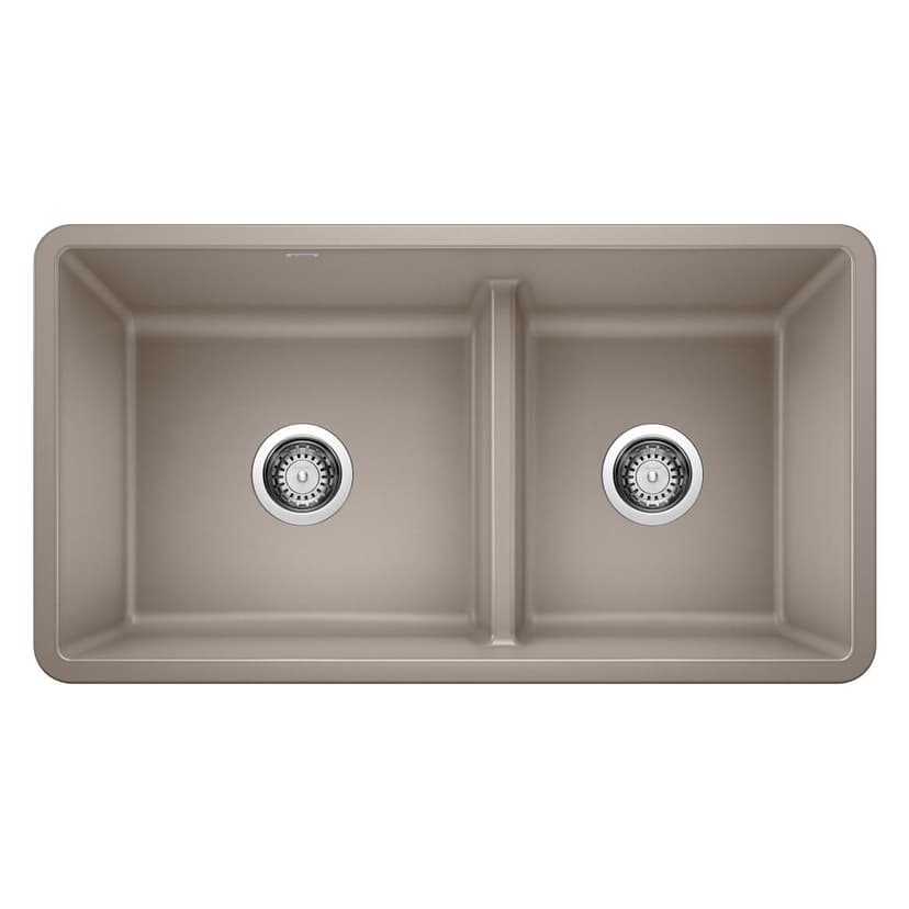 Blanco Precis SILGRANIT 33-in 60/40 Reversible Double Bowl Undermount Kitchen Sink with Low Divide, Truffle