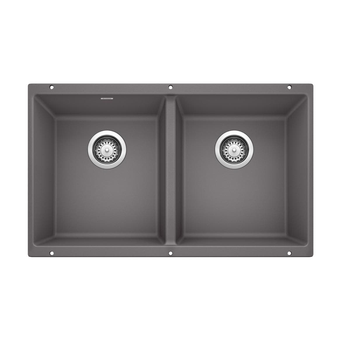 Blanco Precis SILGRANIT 29-in 50/50 Double Bowl Undermount Kitchen Sink, Cinder