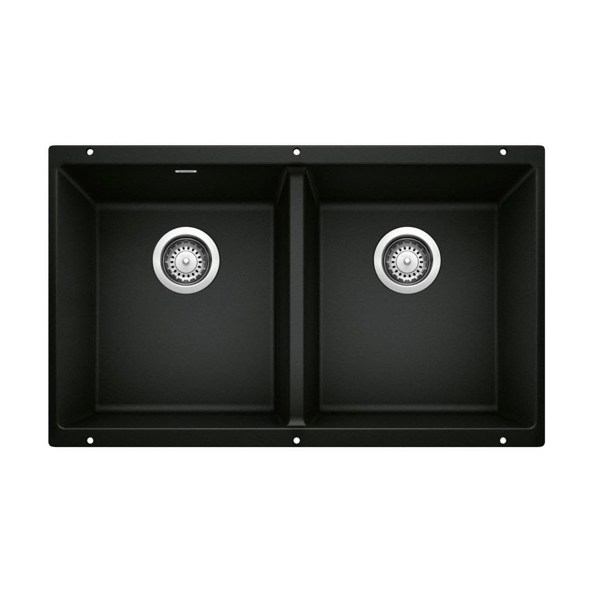 Blanco Precis SILGRANIT 29-in 50/50 Double Bowl Undermount Kitchen Sink, Coal Black