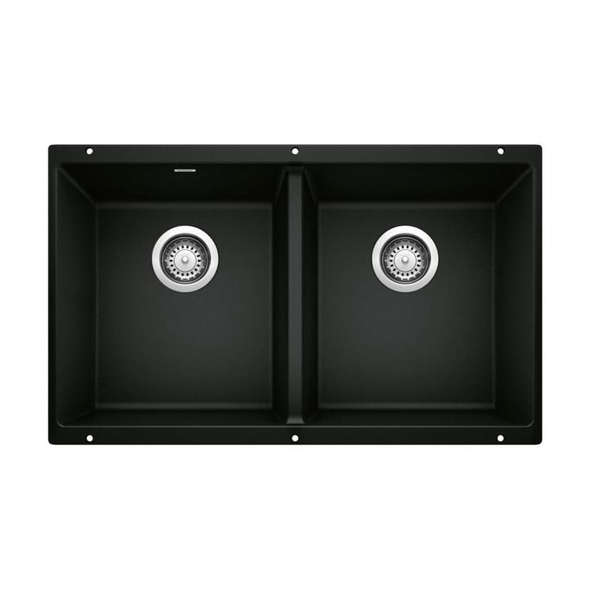 Blanco Precis SILGRANIT 29-in 50/50 Double Bowl Undermount Kitchen Sink, Coal Black