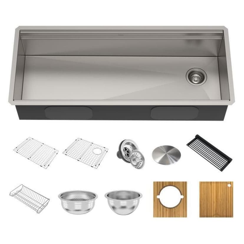 Kraus Kore 2-Tier Workstation Undermount 16-Gauge Single Bowl Kitchen Sink with 10 Accessories, 45-in