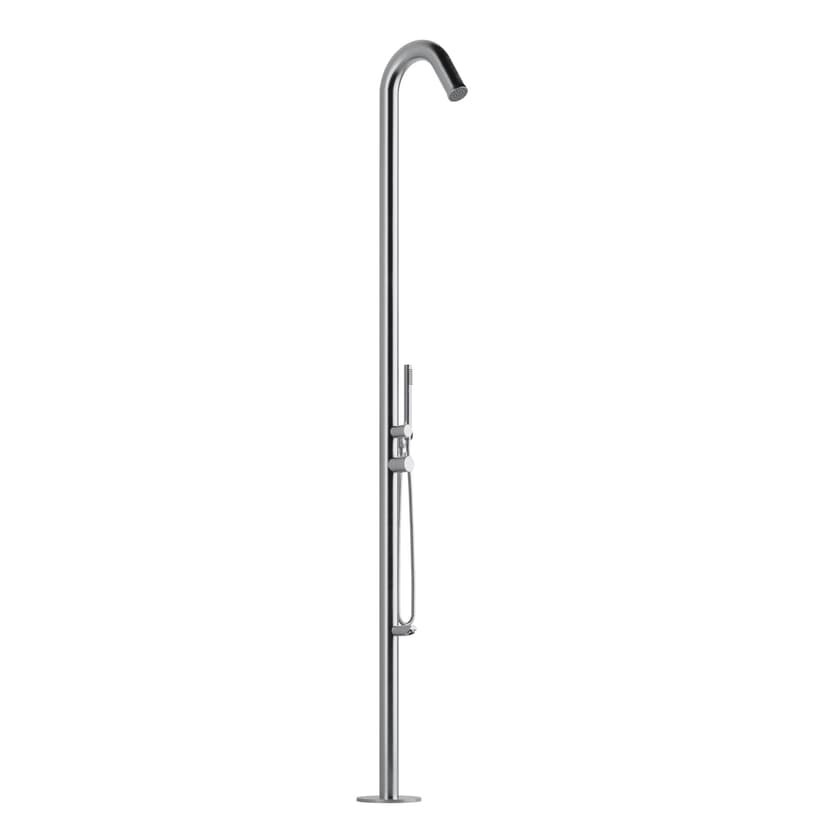 Pulse Showerspas Wave Floor Mounted Outdoor Shower Faucet System With Hand & Foot Rinse Spout, Pre-plumbed, Stainless Steel