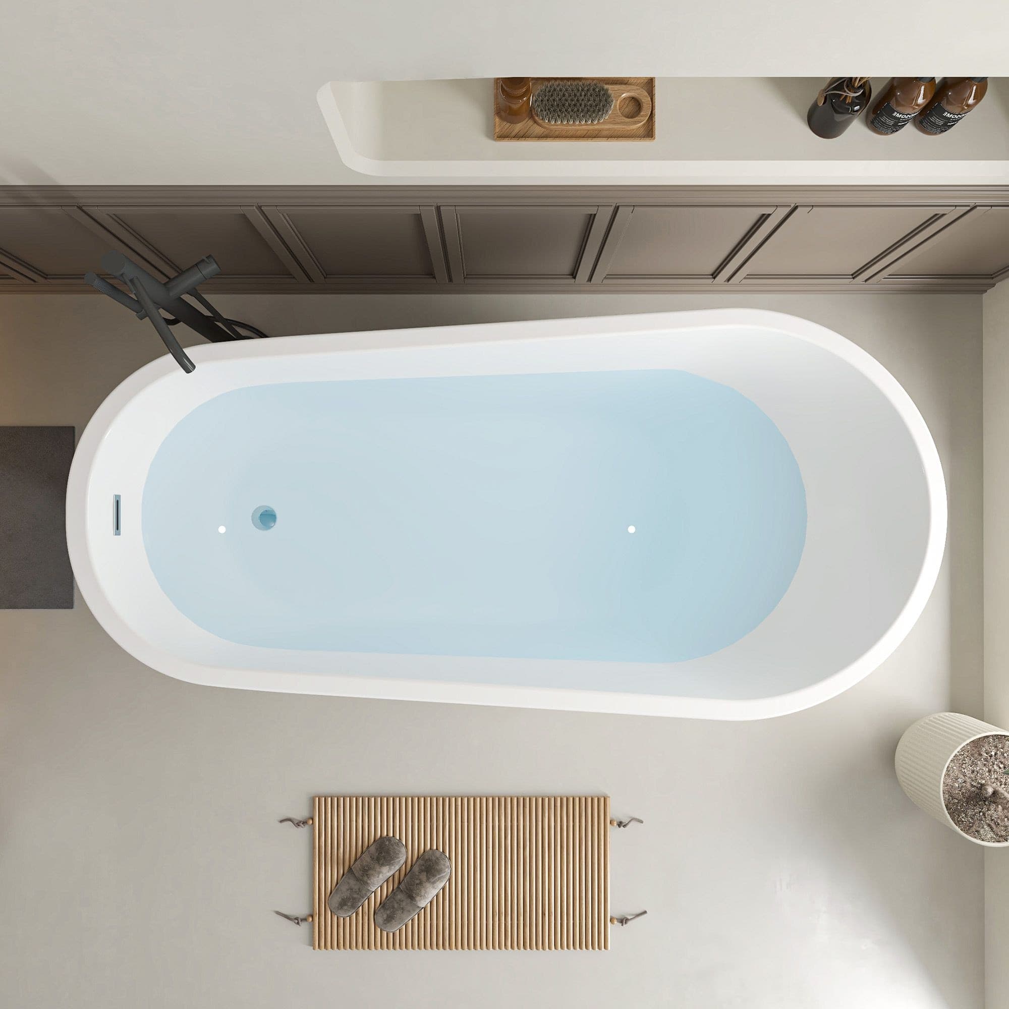 Vanity Art Nanterre Freestanding Acrylic Pop-Up Drain Bathtub, 67-in, White/Chrome