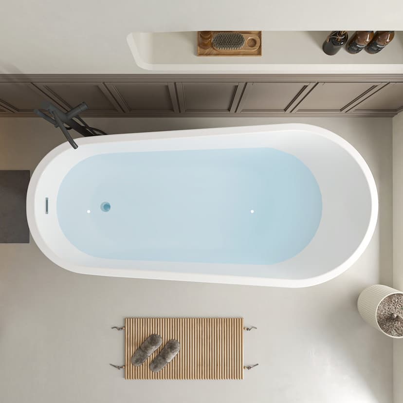 Vanity Art Nanterre Freestanding Acrylic Pop-Up Drain Bathtub, 67-in, White/Chrome