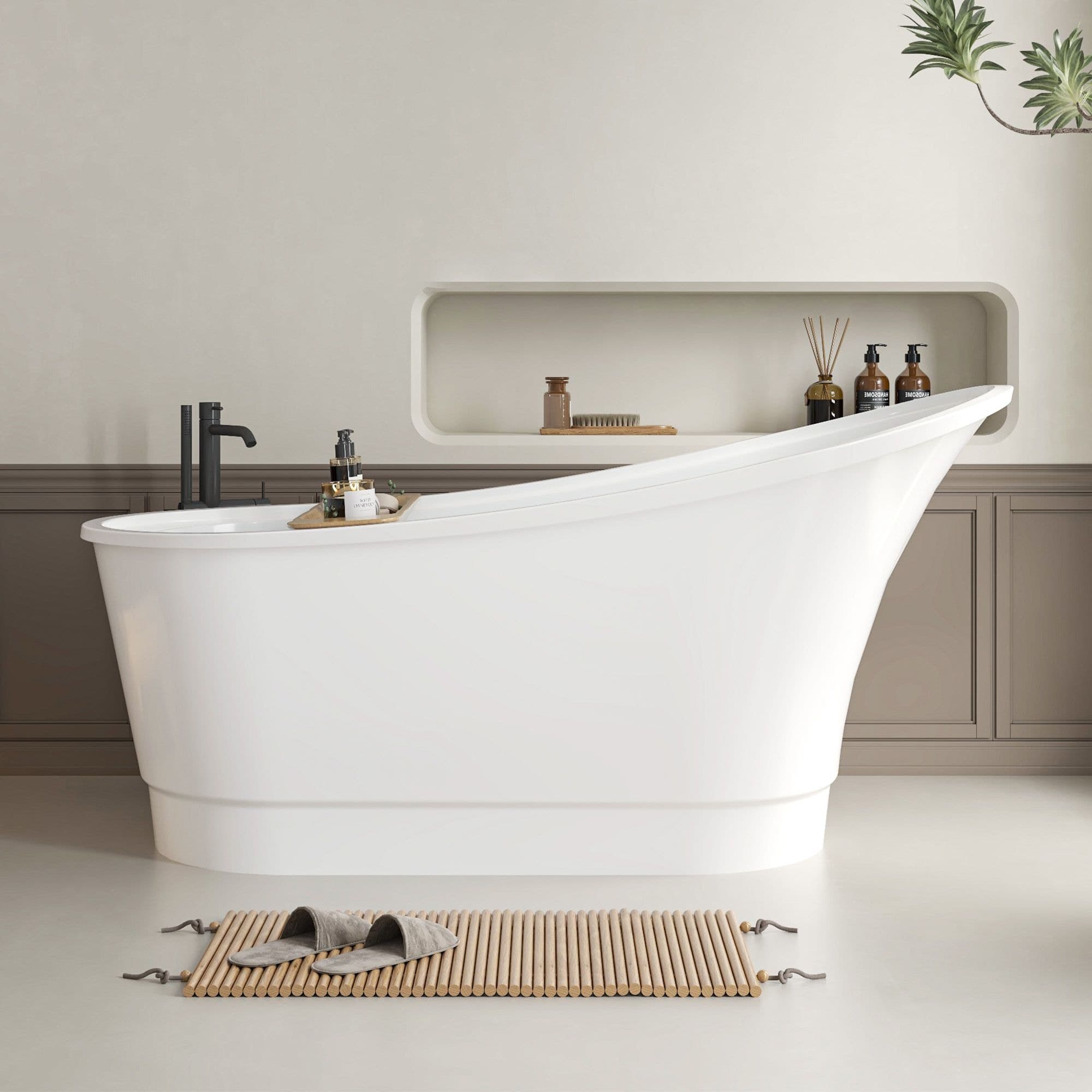 Vanity Art Cannes Freestanding Acrylic Pop-Up Drain Bathtub, 67-in, White/Polished Chrome