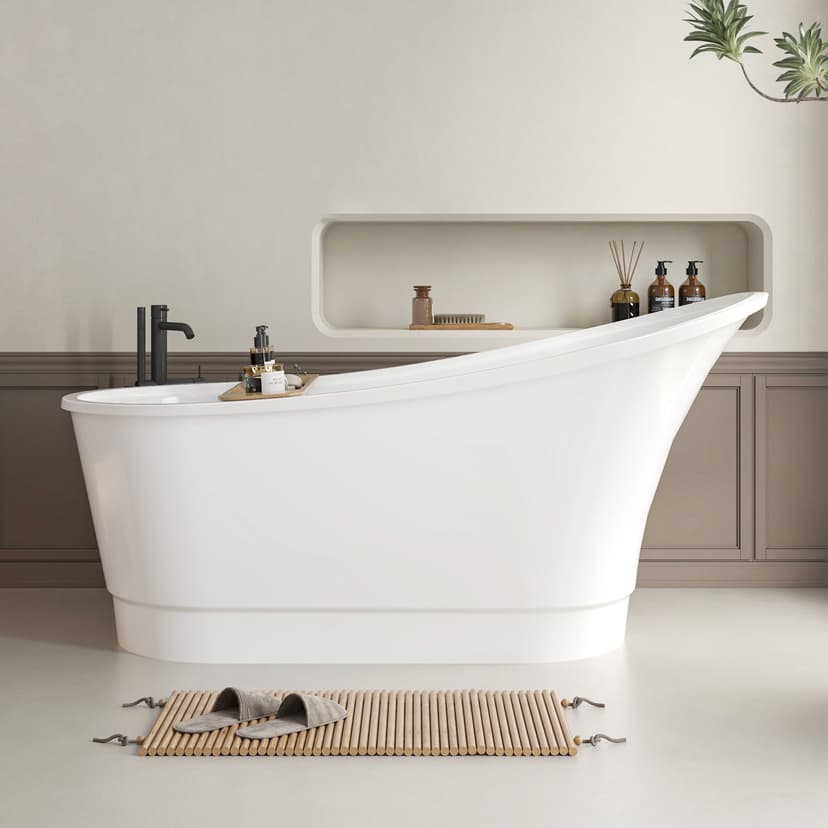 Vanity Art Cannes Freestanding Acrylic Pop-Up Drain Bathtub, 67-in, White/Polished Chrome
