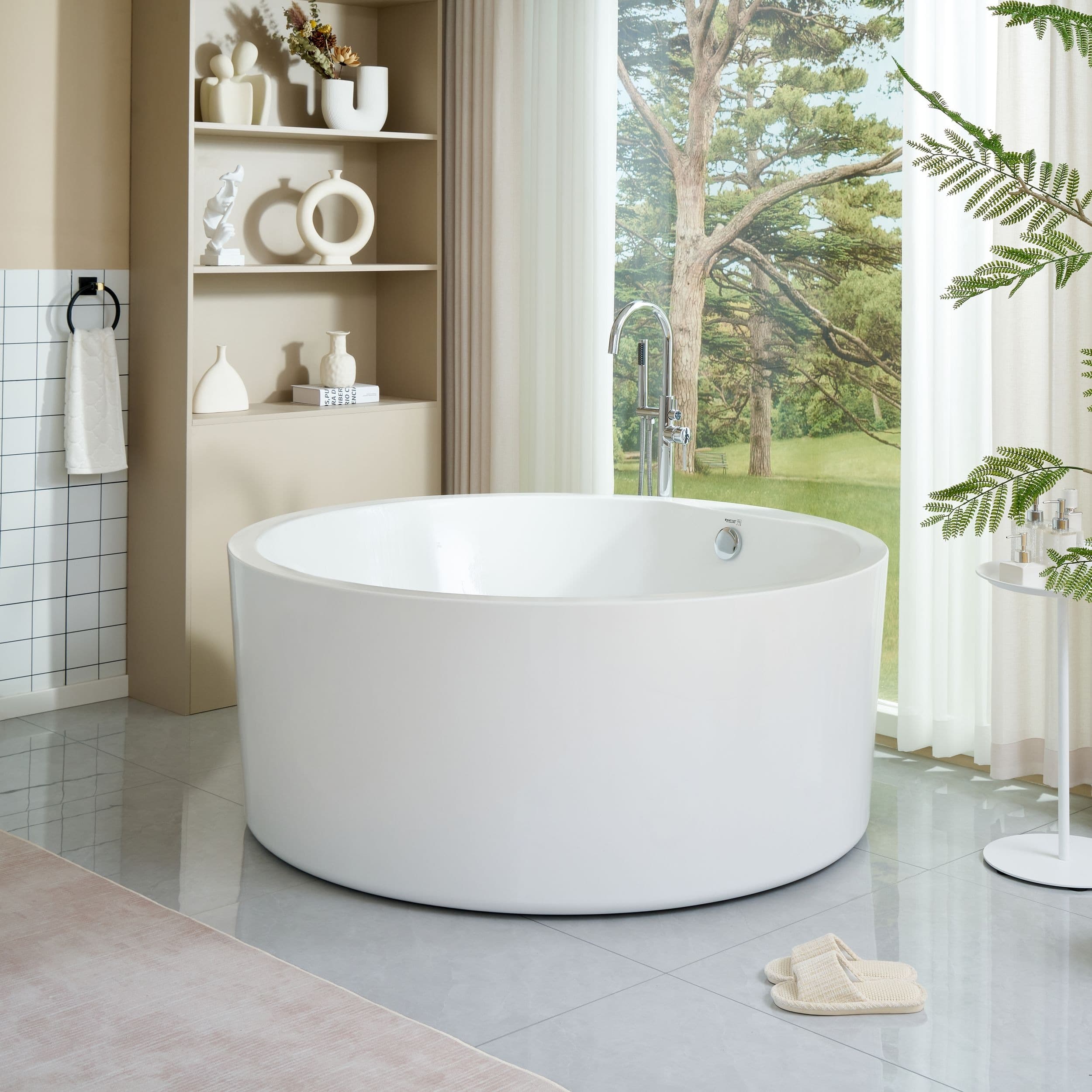 Vanity Art Troyes Freestanding Bathtub, 59-in, White/Chrome
