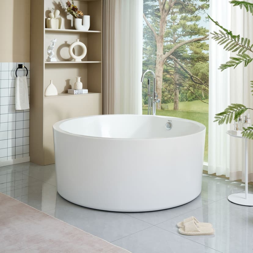Vanity Art Troyes Freestanding Bathtub, 59-in, White/Chrome