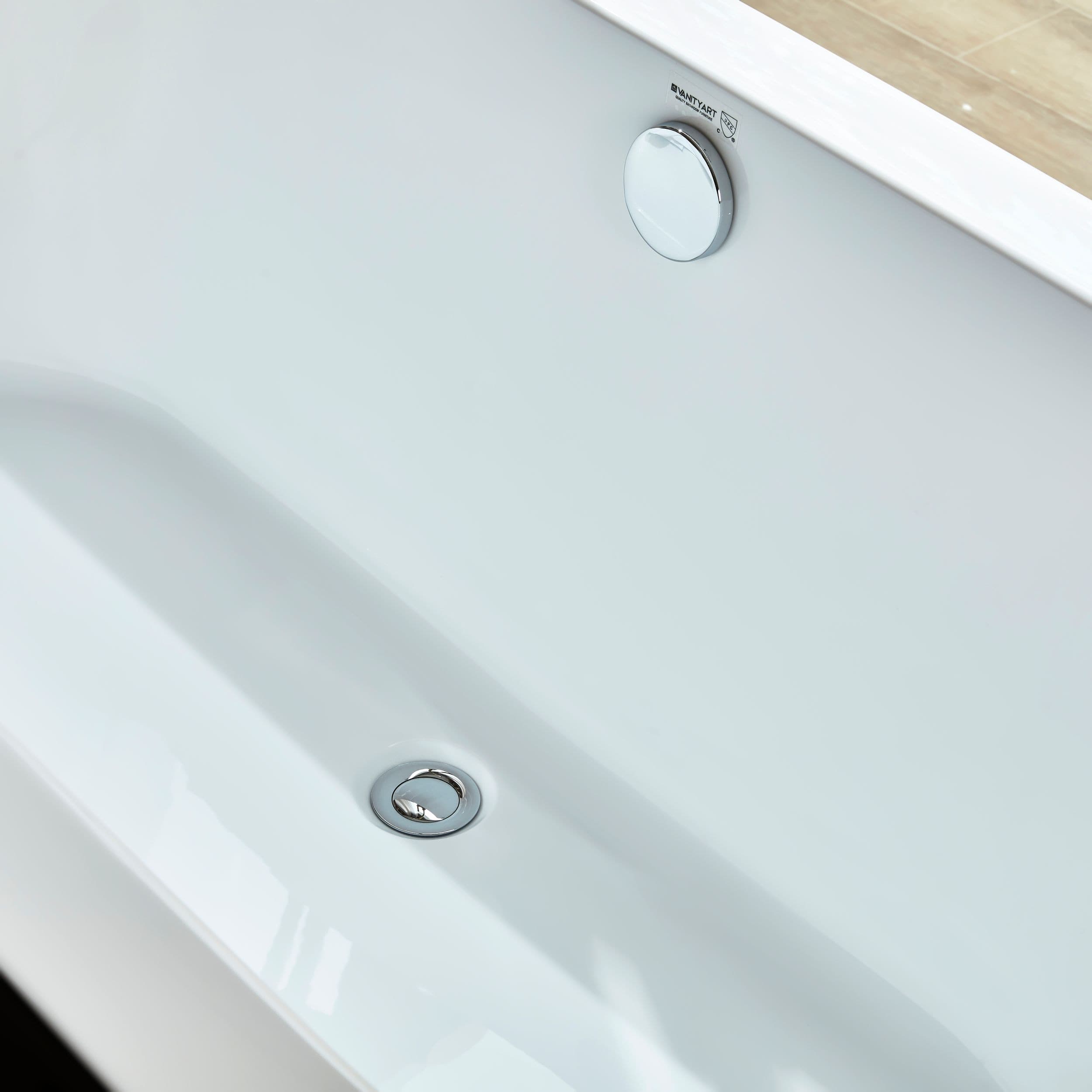 Vanity Art Cergy Freestanding Acrylic Bathtub Pop-Up Drain, 68-in, White/Chrome