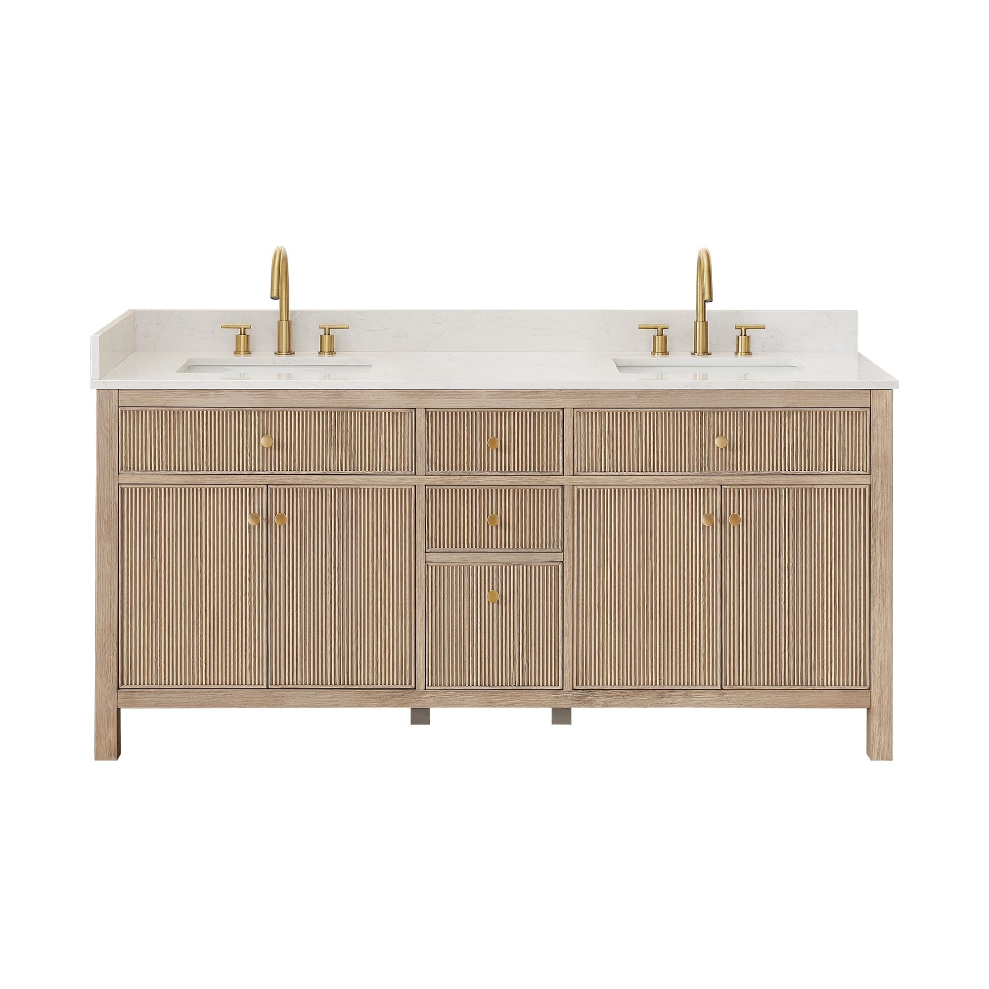 Altair Cerrito Double Vanity with White Stone Top, Natural Oak, 72-in
