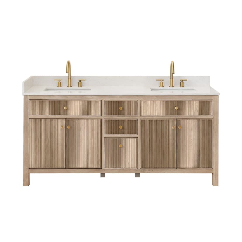 Altair Cerrito Double Vanity with White Stone Top, Natural Oak, 72-in