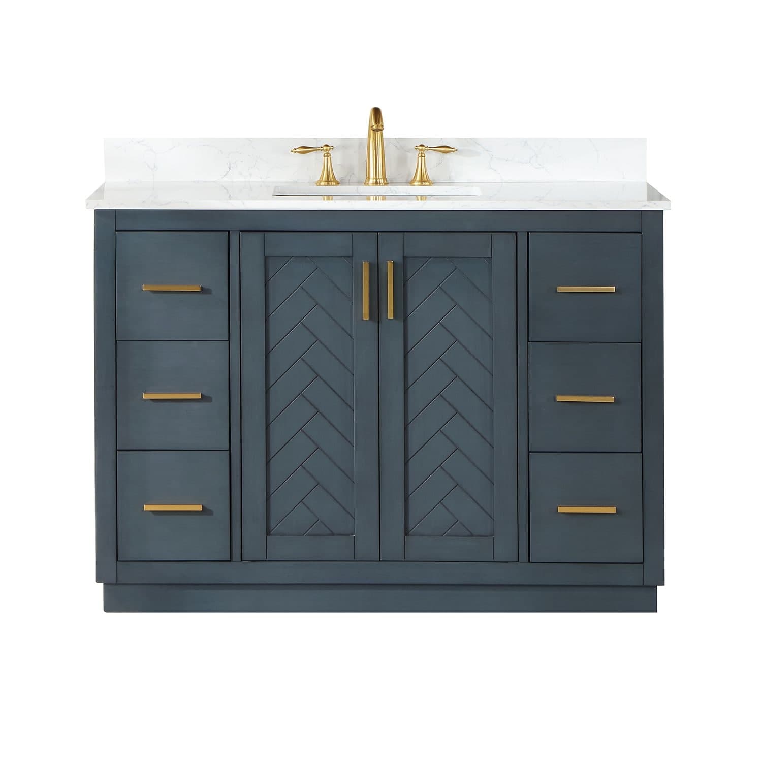 Altair Gazsi Charcoal Blue Vanity Set with White Stone Top, 48-in