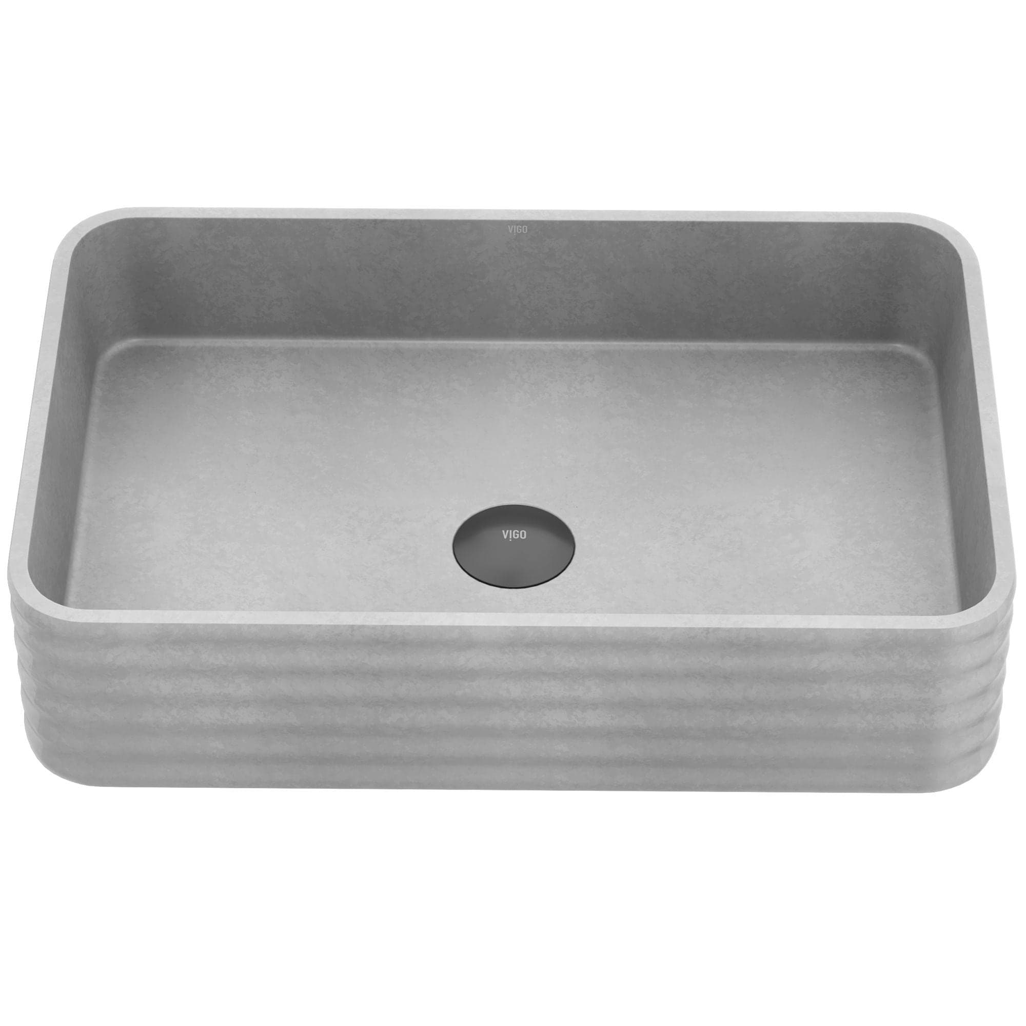 VIGO Cadman ConcretoStone™ 21-in Deep Grey Bathroom Sink/Basin with Rectangular Fluted Vessel
