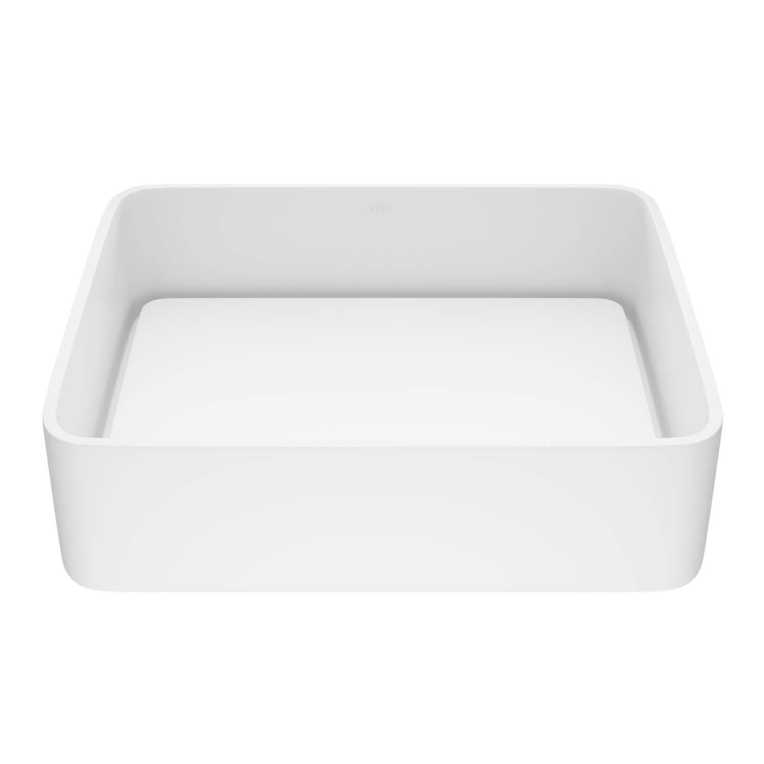 VIGO Jasmine MatteStone™ 18x15-in Deep White Bathroom Sink/Basin with Rectangular Vessel