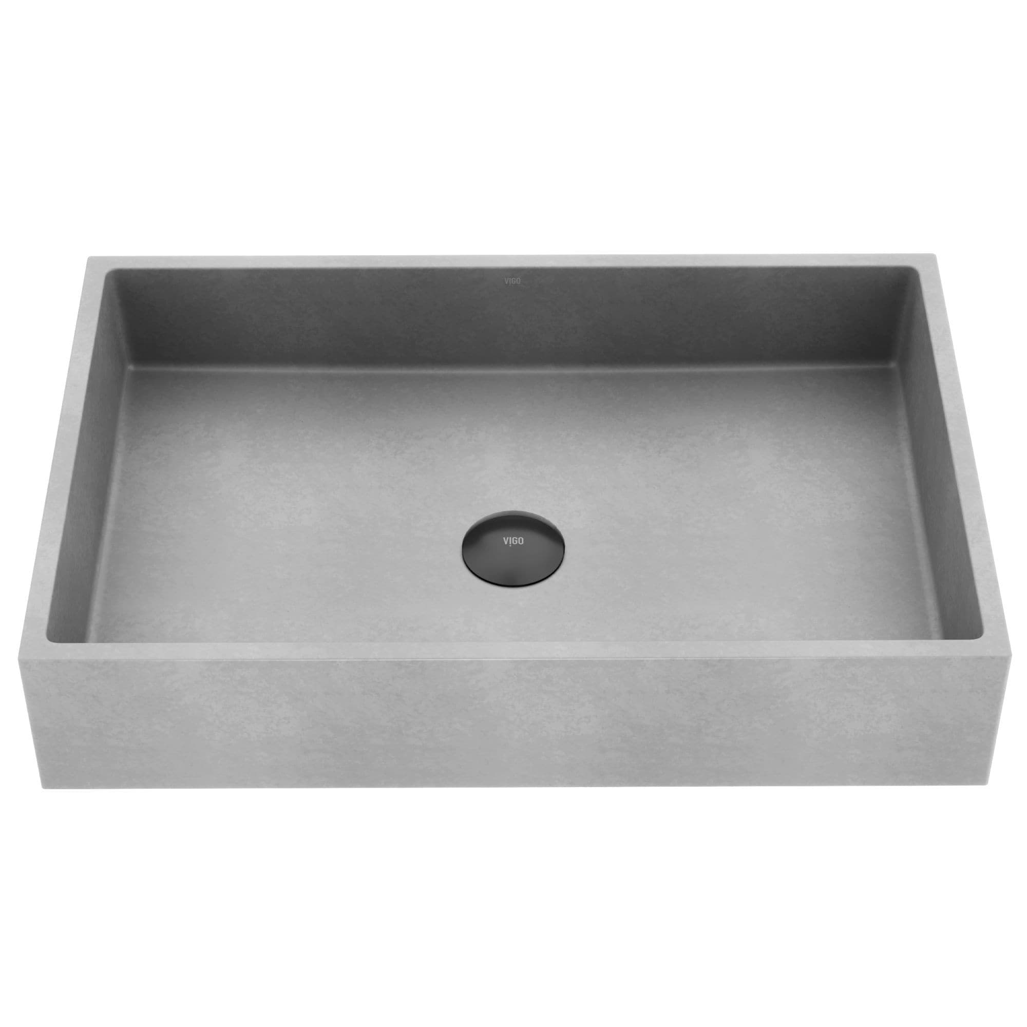 VIGO Orvieto Gothic ConcretoStone™ 24x15-in Deep Grey Bathroom Sink/Basin with Rectangular Vessel