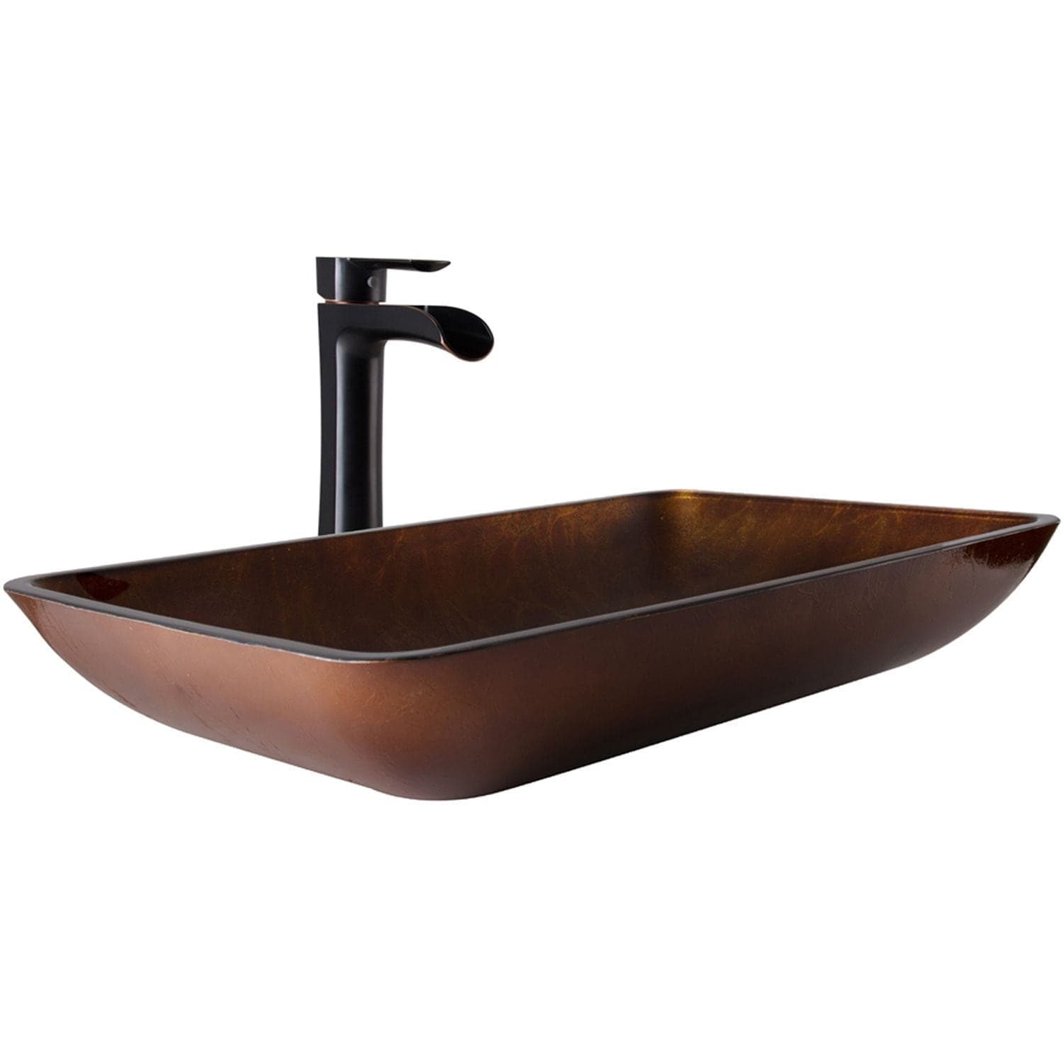 VIGO Russet Glass 22-in Chocolate Brown Bathroom Sink/Basin Set with Niko Faucet and Rectangular Vessel
