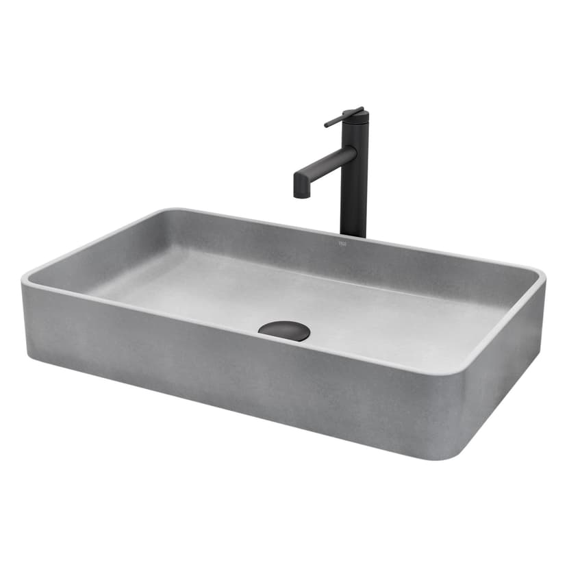 VIGO Basilica Gothic ConcretoStone™ Grey Bathroom Sink/Basin Set with Sterling Faucet and Rectangular Vessel