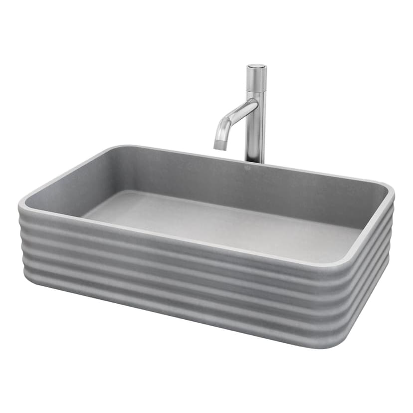 VIGO Cadman ConcretoStone™ Grey Bathroom Sink/Basin Set with Apollo Faucet and Rectangular Vessel