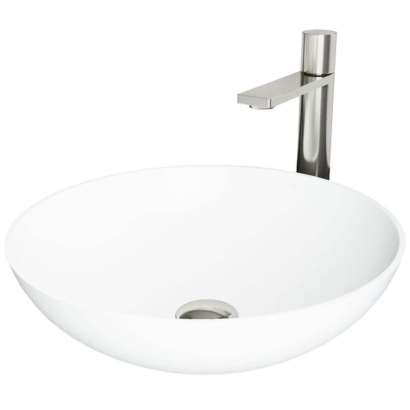 VIGO Lotus MatteStone™ White Bathroom Sink/Basin Set with Gotham Faucet and Round Composite Vessel