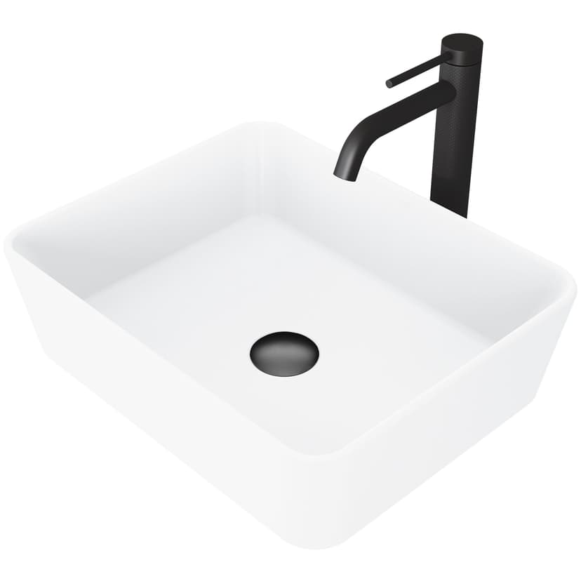VIGO Marigold MatteStone™ Matte White Bathroom Sink/Basin Set with Lexington Faucet and Rectangular Composite Vessel