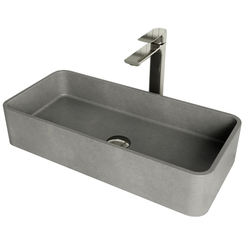 VIGO Palazzo Gothic ConcretoStone™ Grey Bathroom Sink/Basin Set with Niko Faucet and Rectangular Vessel