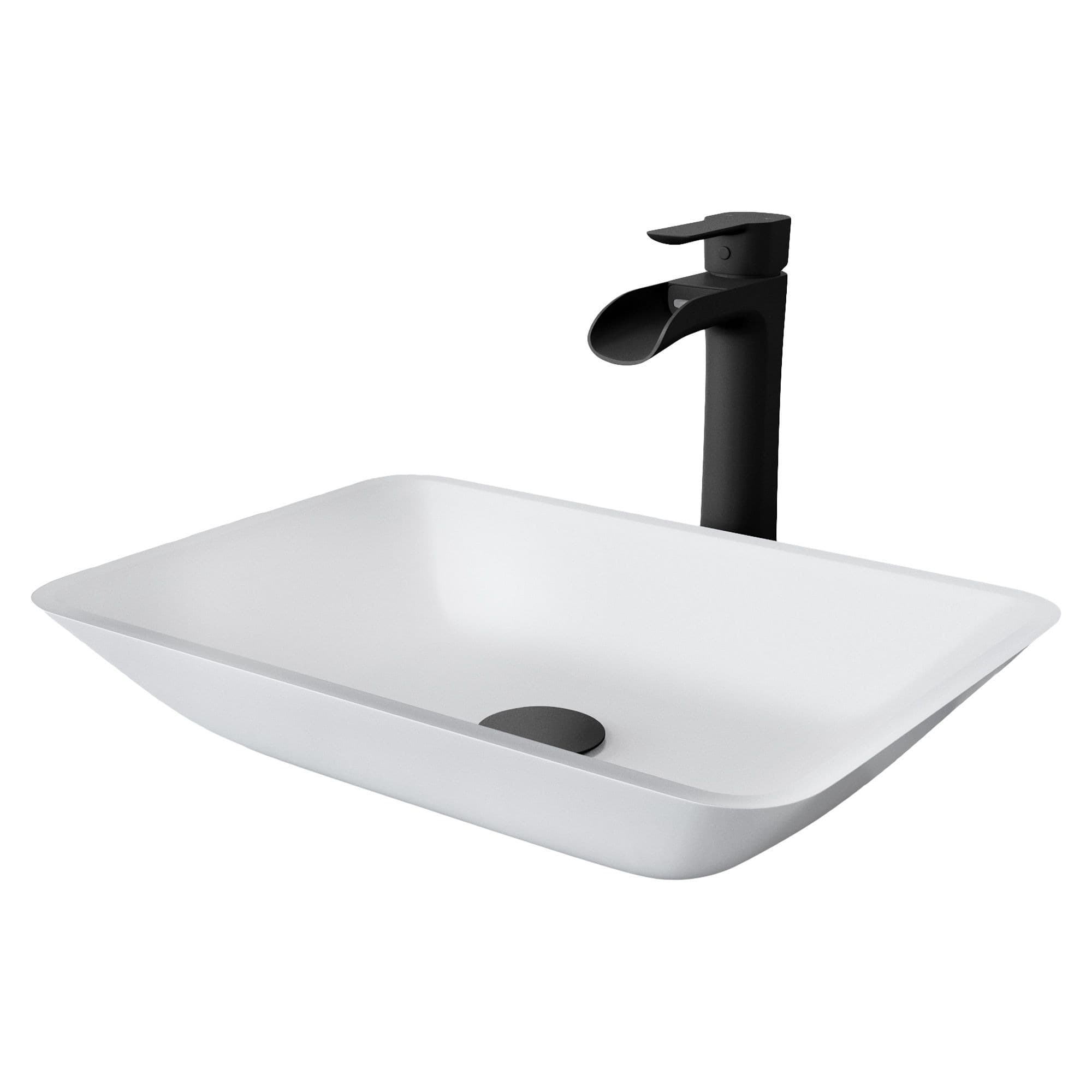 VIGO Sottile MatteShell™ White Bathroom Sink/Basin Set with Niko Faucet and Glass Rectangular Vessel