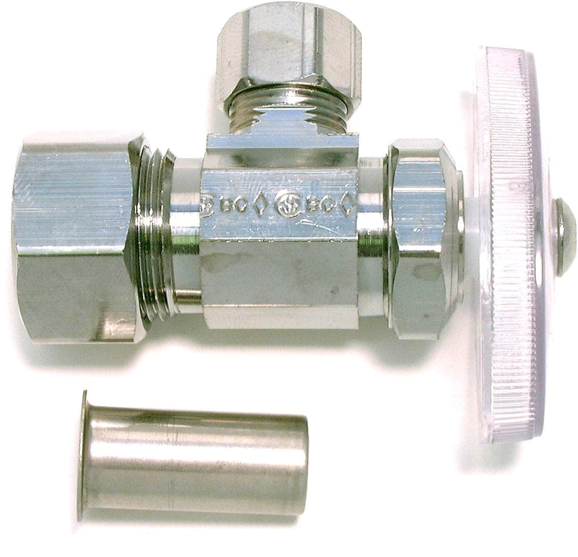PlumbShop Chrome Angle Valve, 1/2-in Nom. PEX Comp. x 3/8-in O.D