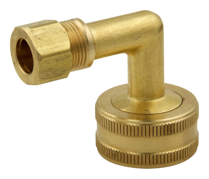 PlumbShop Brass Dishwasher Elbow, 3/4-in Garden Hose Swivel x 3/8-in OD Comp