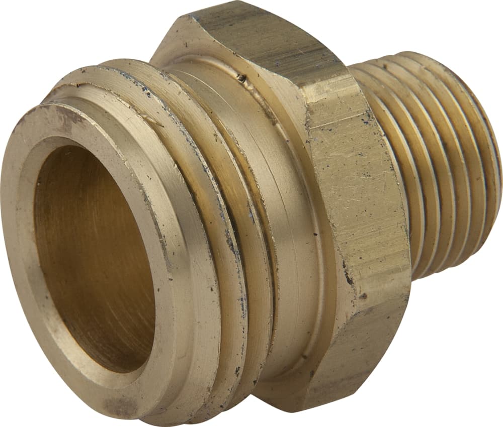 PlumbShop Brass Garden Hose Adapter, 3/8-in MIP x 3/4-in Male Hose