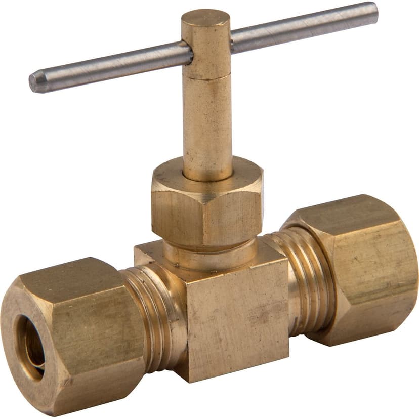 PlumbShop Brass Needle Valve, 1/4-in OD, 1-pk