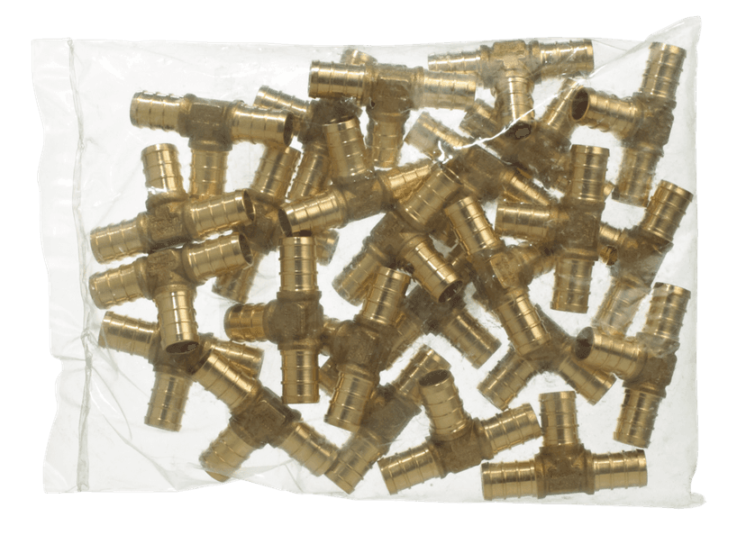 Waterline Solid Brass Tee Fitting Contractor Pack for PEX Pipe, 1/2-in, 25-pk