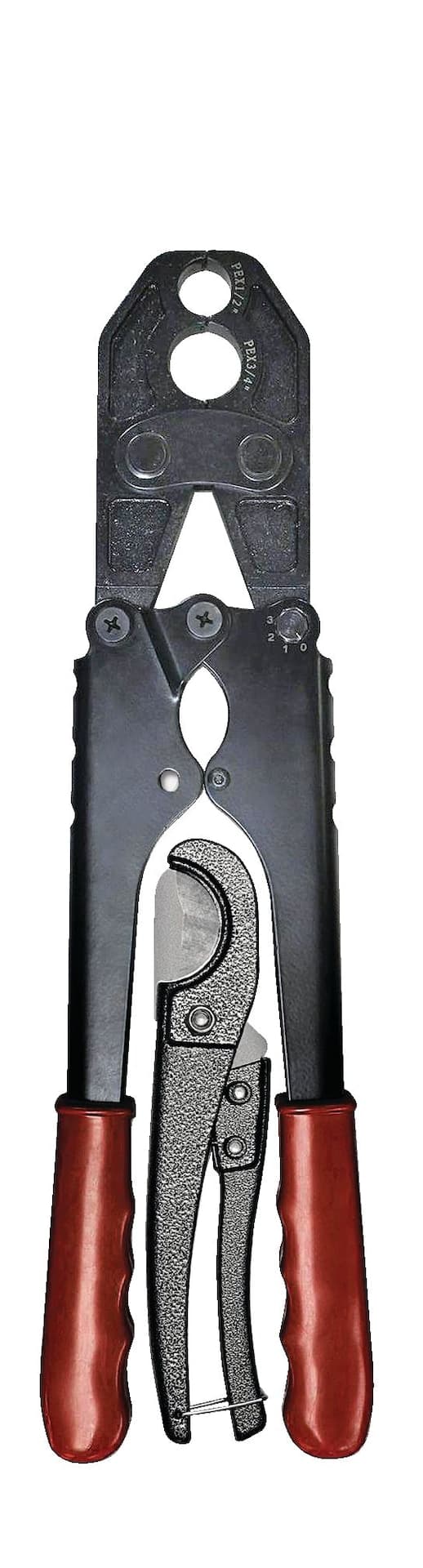 Dependable Plumbing Combo PEX Crimp Tool with Pipe Cutter, 1/2 & 3/4-in