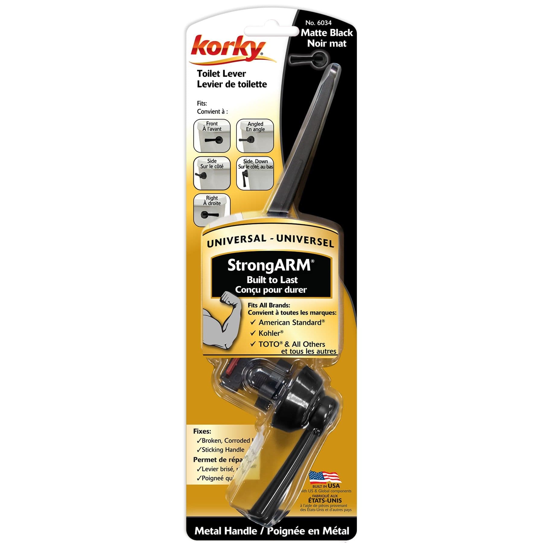 Korky StrongARM Heavy Duty Tank Flush Handle & Lever, Matte Black