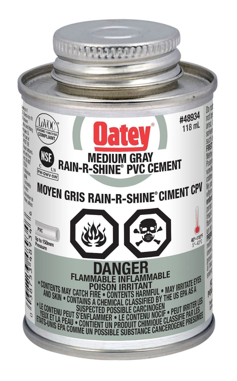 Oatey Rain-R-Shine PVC Cement, Medium Grey, 118-mL