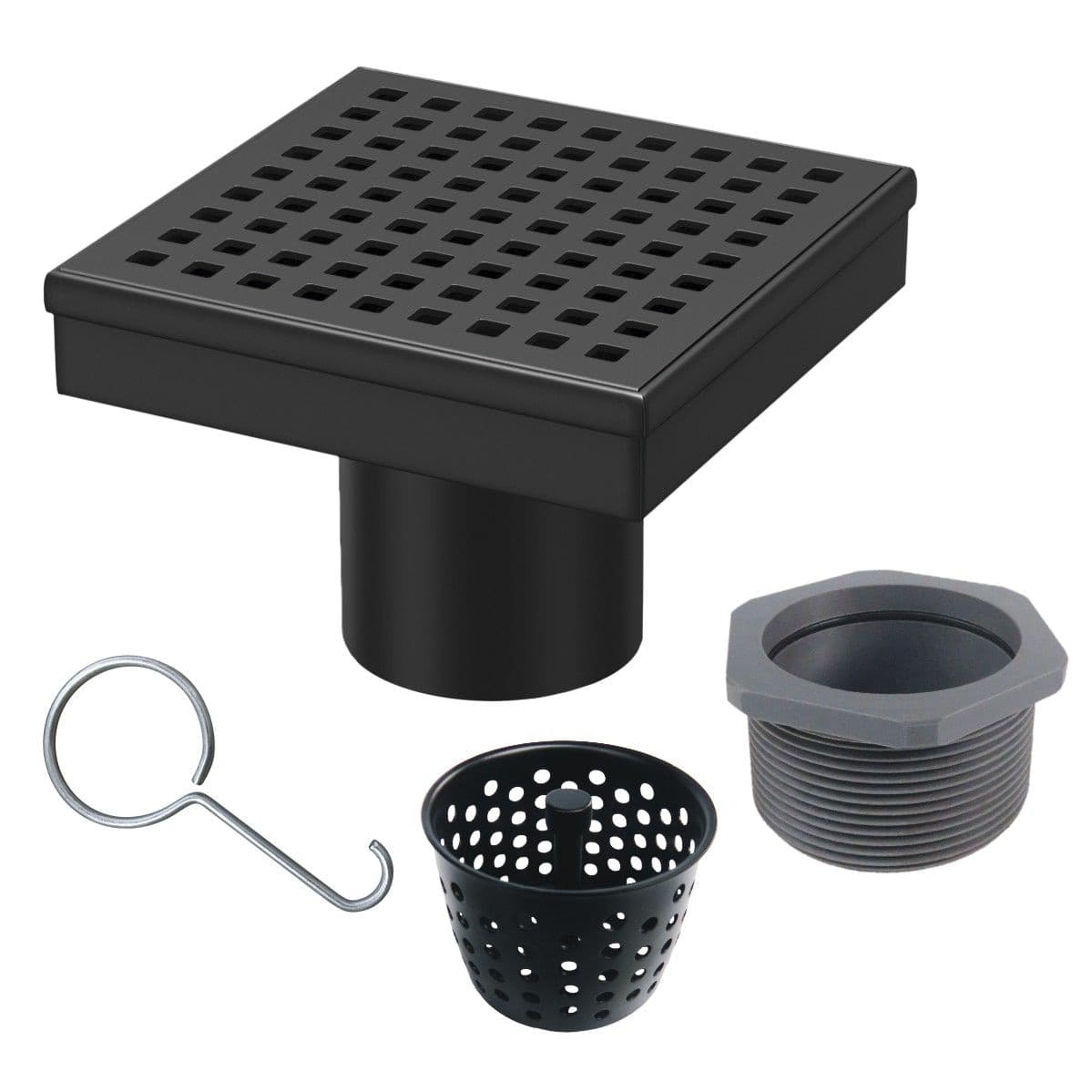 RELN Square Shower Drain, Rust Resistant, Matte Black, 4 x 4-in