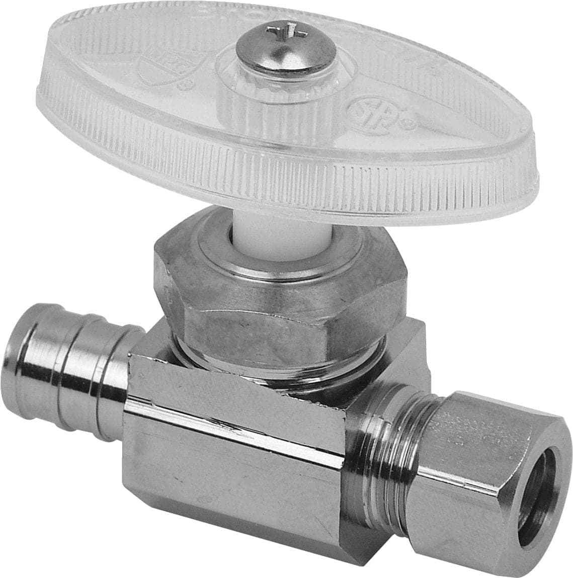 BrassCraft Straight Valve, 1/2 in. Nom Crimp PEX Barb x 3/8 in. O.D. Comp, Chrome