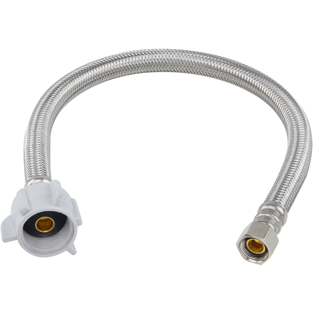 PlumbShop Braided Stainless Steel Toilet Water Supply Line Connector, 3/8-in Comp x 7/8-in Ballcock x 16-in